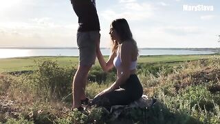 Training outdoors with a fit girl, ending in intense action