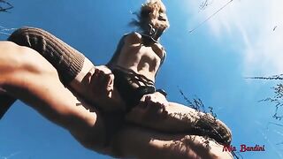 A guy with a huge cock has passionate sex with a hot girl in the fresh air