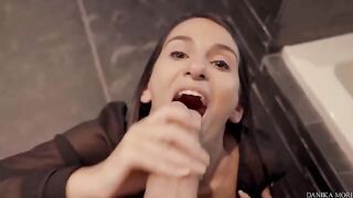 Extra small brunette Danika Mori shakes with pleasure under a huge dick in 4K