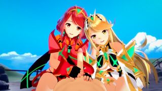 Xenoblade: threesome with Pyra and Mythra (3D Hentai)
