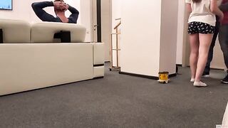 A woman gets fucked by delivery guy and eats his cum