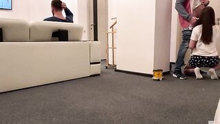 A woman gets fucked by delivery guy and eats his cum