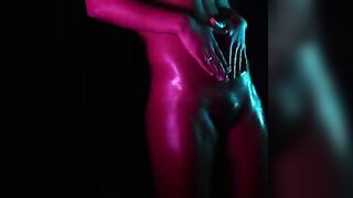 Fantasy with anal plug and dildo enjoyment in neon lights