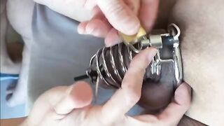 Femdom milking with chastity e-stim and intense domination