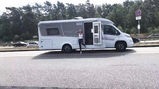 Public sex at the A1 motorway - Fuck me in wetlook leggings and drench me completely