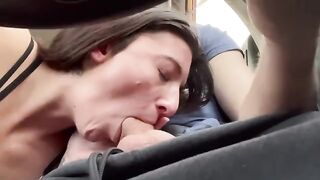 Real couple on a road trip, stopping to fuck and give a blowjob on the way