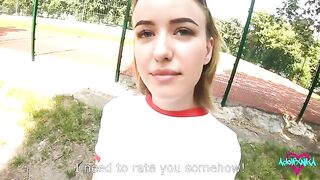A student gets fucked by a teacher at the stadium to get a good mark