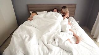 Hot blonde MILF seduced my GF and me in the morning