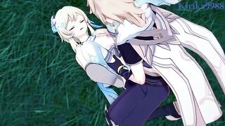 Aether and Lumine are fucking in the meadow - Genshin Impact Hentai