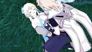 Aether and Lumine are fucking in the meadow - Genshin Impact Hentai