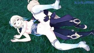 Aether and Lumine are fucking in the meadow - Genshin Impact Hentai