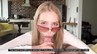 Nice babe has sex with her boyfriend, she wears sexy glasses