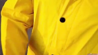 A girl is making a blowjob on the street and gets a cumshot in her mouth