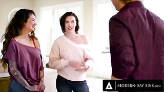 Casey Calvert and Arabelle Raphael share cock in a messy threesome
