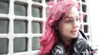 Redhead college girl Ria Red gets picked up and fucked raw by German Scout