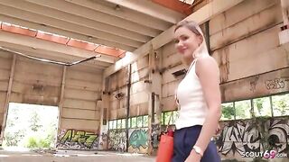 A blonde with big boobs got lost and had rough sex in a public place