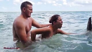 Babe has amazing sex right in the blue lagoon, showcasing sensual passion