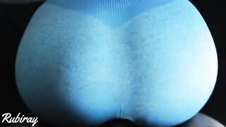 A girl in ripped yoga pants gets fucked doggy style before cumming on her pussy