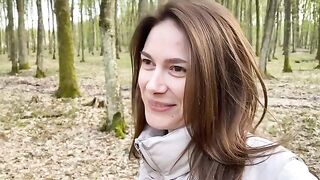 The wife cheated on her husband with a forest ranger outdoors