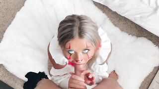 Littlebuffbabe, with her stunning blue eyes and tight pussy, gets crazy before the Halloween Party