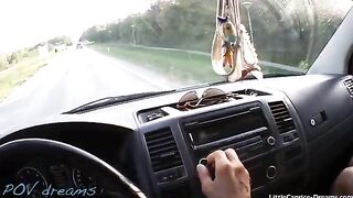 A cute girl hitchhikes, gets fucked on the way in a car