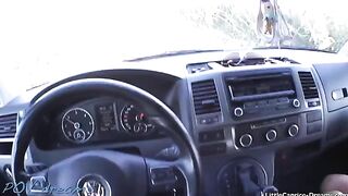 A cute girl hitchhikes, gets fucked on the way in a car