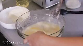 Florane Russell, hot stepmom, spanks and eats pussy with her stepdaughter in the kitchen