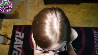 The perverted student gets her glasses full of sperm after a blowjob