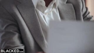 Blonde girl Jazlyn fucks with the boss of her BFF
