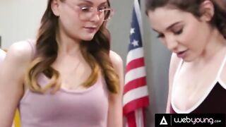 Two young babes experiment with lesbian sex while in detention, exploring every inch