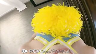 Cute blonde cheerleader Madison Summers gets her face smeared with cum
