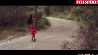Petite brunette Alexa Tomas pisses in the street before getting fucked outdoors