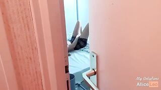 I spy on my stepsister while she masturbates then I offered her my cock and she accepted!