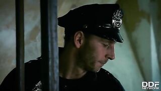 Two gorgeous babes, including busty Rosella Visconti, are getting fucked in a police station