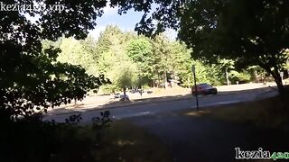 A girl with big boobs teaches how to squirt in the park, just like Kezia Slater
