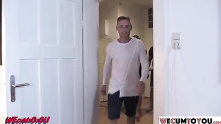 A blonde amateur has an orgy with her boyfriend and two strangers in a swingers party