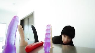 I got my ass and pussy fucked by the neighbor's dildos until I squirted