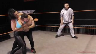 Gorgeous brunette Nadia White dominates her man in a fierce match
