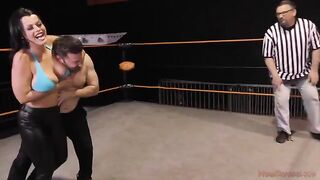 Gorgeous brunette Nadia White dominates her man in a fierce match