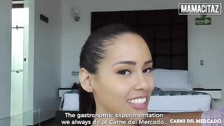 Skinny brunette babe Andreina De Luxe shakes big ass on the top of a cock