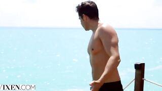 Petite brunette Gianna Dior gets fucked on the beach