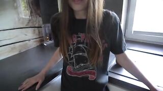 A hot neighbor has sex with a lush girl in the kitchen, showcasing passionate intensity