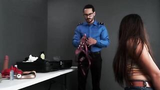 The officer checked my bag and found the toy, so he took me to his office
