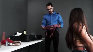 The officer checked my bag and found the toy, so he took me to his office