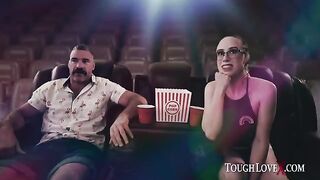 The girl is alone in the theater with a young man
