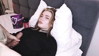 The guy came on the tits of a cute girl in an e-girl scene