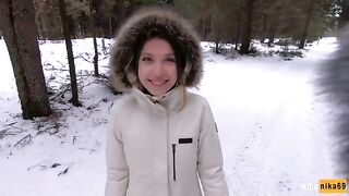 A pretty girl gets fucked outdoors even in the snow - MihaNika69