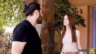 A young skinny ginger gets fucked by a handsome old man after a fight with her BF