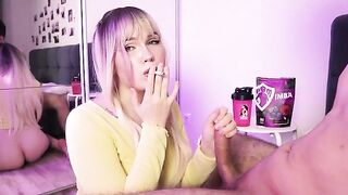 A girl either smokes a cigarette or sucks a dick. Exclusive HD