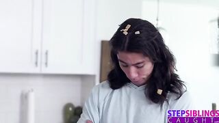 The guy is fucking with his hot stepsis in the kitchen